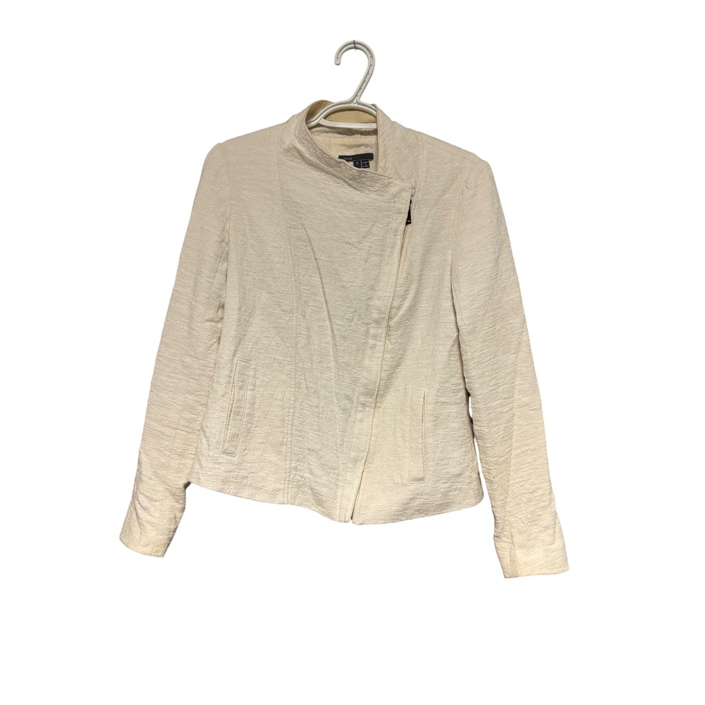 Vince Women's Cream Textured Moto Jacket Size S Asymmetrical Zip Collar